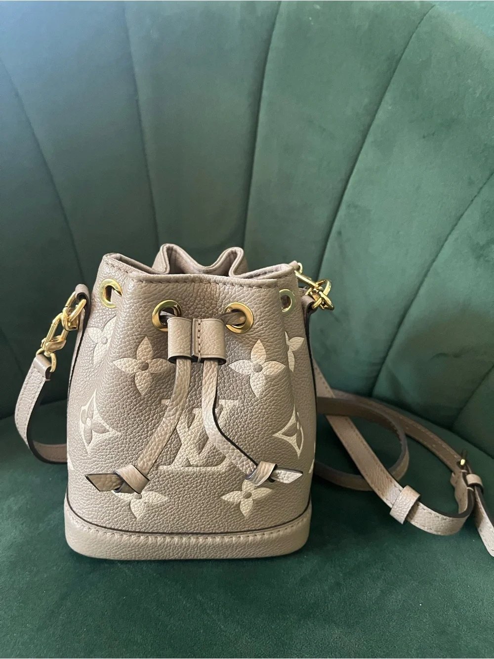 Louis Vuitton Taupe Monogram Drawstring Bucket Crossbody